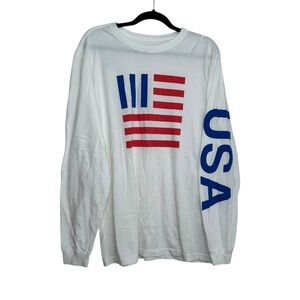 The North Face Shirt Mens White USA Flag Long Sleeve Crew Neck Cotton